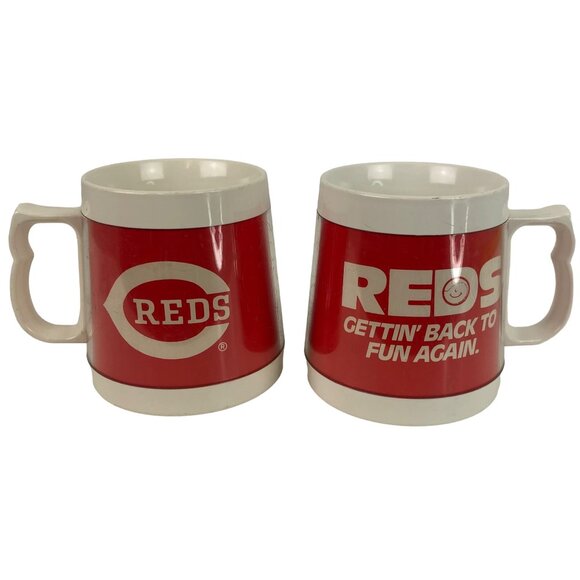 Vintage Cincinnati Reds Baseball Thermo-Serv Insulated Set of 2 Coffee Mugs - Picture 1 of 11